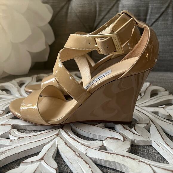 Jimmy Choo Patent Leather Wedge Heel Sandals Shoes Women’s 36 US 6 - Picture 2 of 8